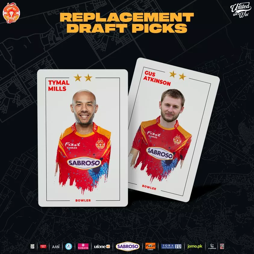 Islamabad United picks Tamil Mills and Gus Atkinson for Replacement Draft PSL 8