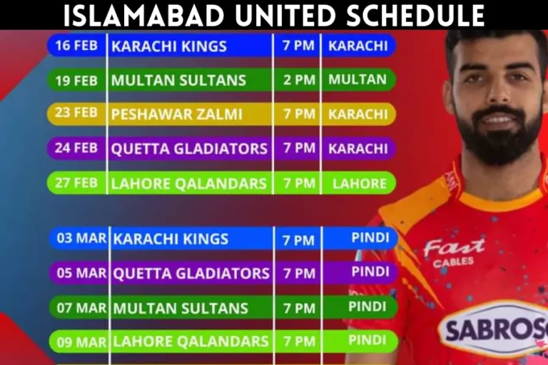 Islamabad United Schedule 2023, Time, Date and Venue
