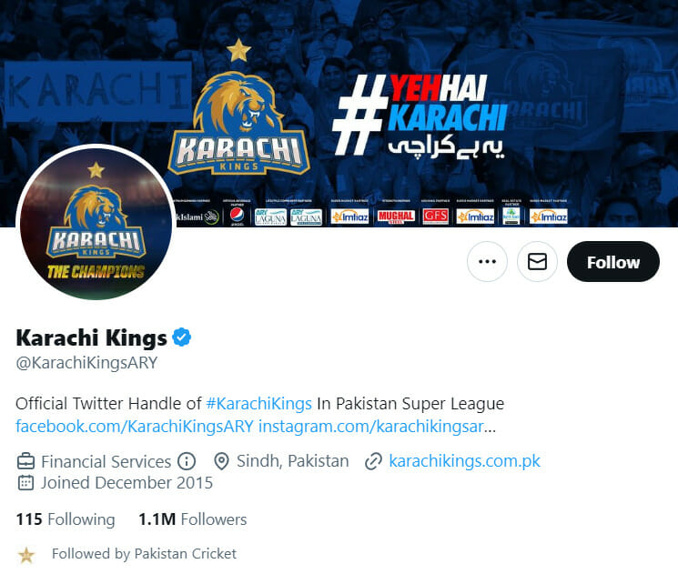 Karachi kings Twitter / X Account [@KarachiKingsARY]