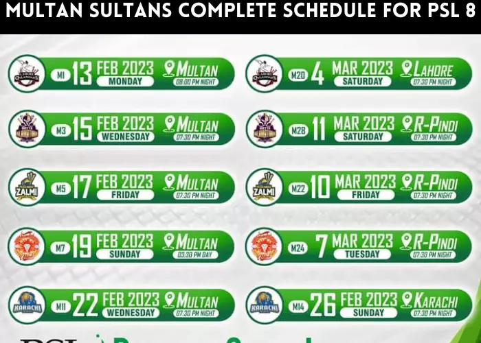 Multan Sultans Complete schedule for PSL 8