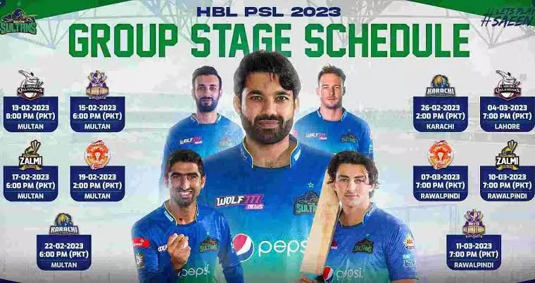 Multan Sultans fixtures date and time