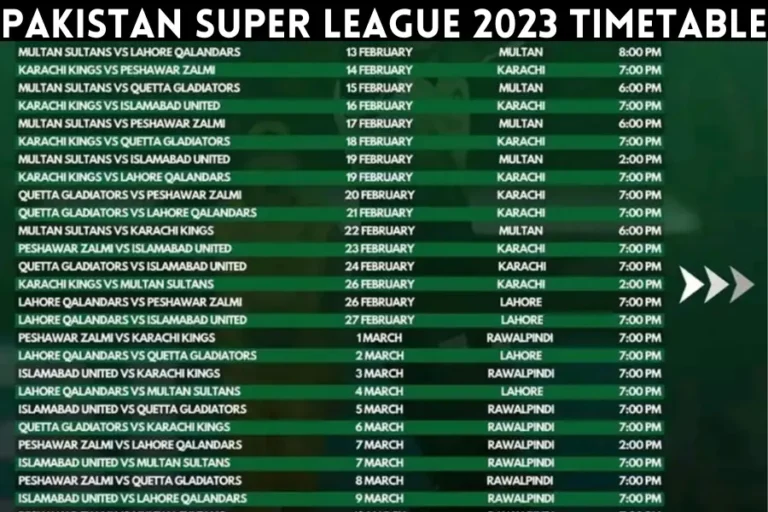 Pakistan Super League 2023 timetable