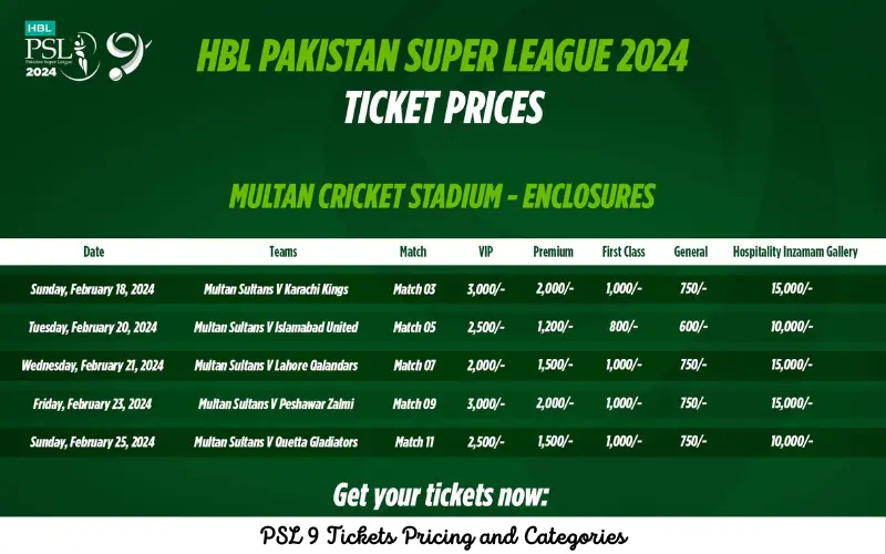 PSL Tickets Pricing and Categories